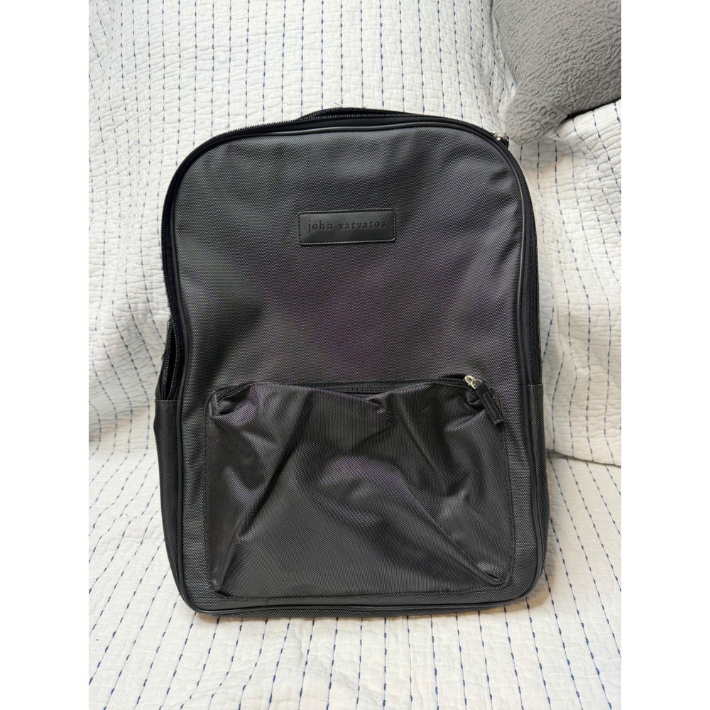 John Varvatos Black Ballistic Nylon Backpack Laptop Bag Travel Rucksack New - Picture 1 of 8